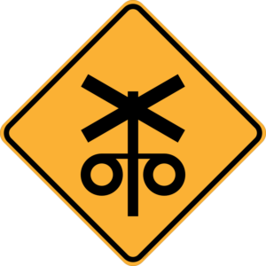 W7-4 Rail Crossing Flashing Signals Ahead (symbolic)