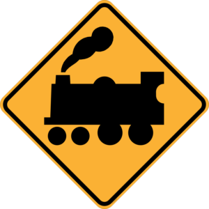 W7-7(L) Railway Crossing Ahead (Passive Control) (left symbolic)